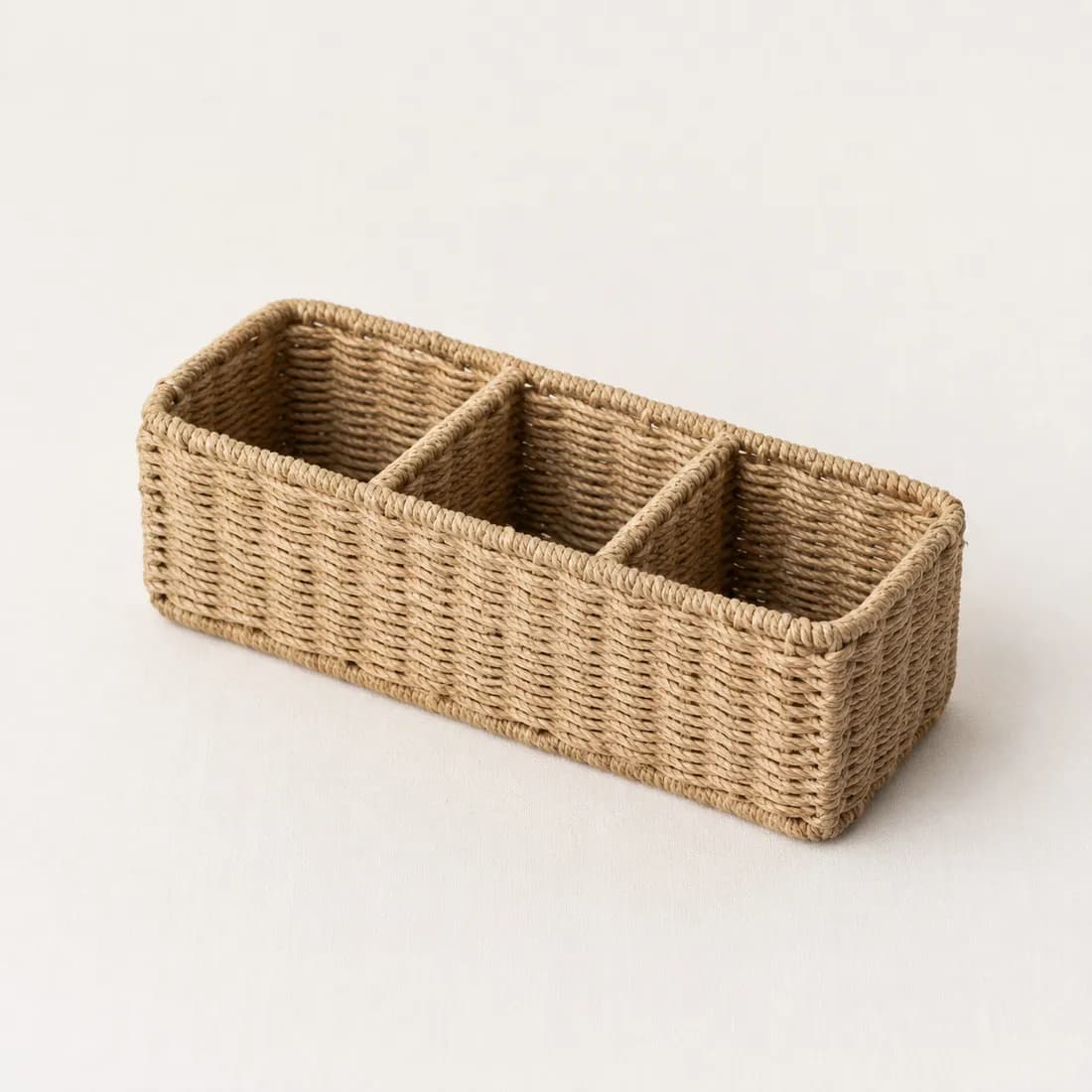 Cutlery Caddy Woven — Jute — Jute weave, shown empty on a plain background