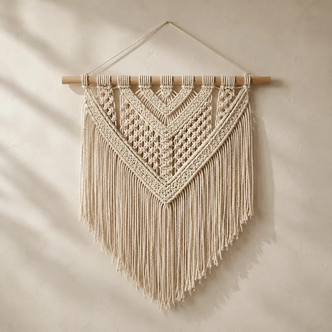 Macramé Wall Hanging 60 cm — Cotton — Cotton rope weave, shown empty on a plain background
